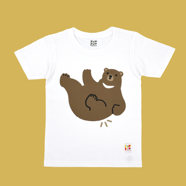 【PAWPAW DESIGN × 京都市動物園】子ども用Tシャツ「うっかりベアー」（white/brown）100・110・120サイズ