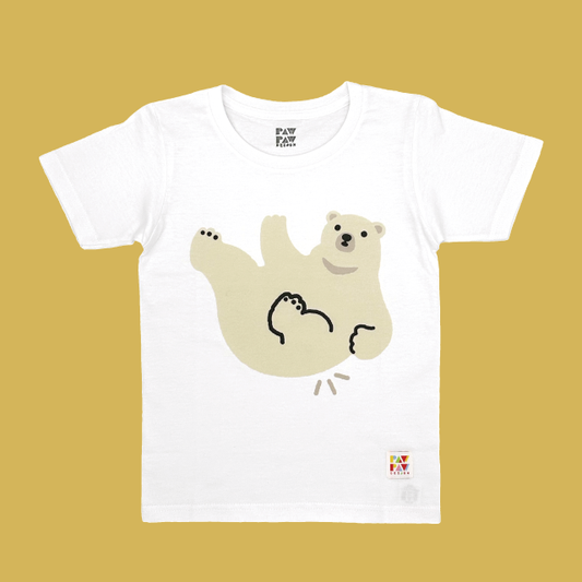 【PAWPAW DESIGN × 京都市動物園】子ども用Tシャツ「うっかりベアー」（white/brown）100・110・120サイズ
