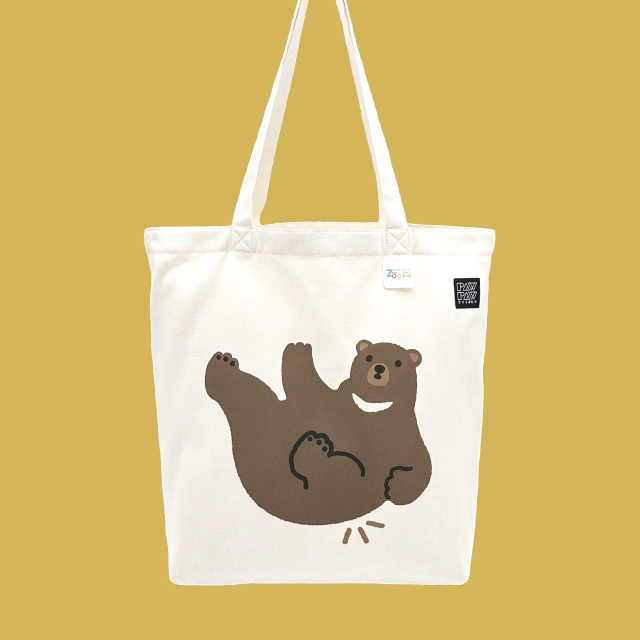 【PAWPAW DESIGN × 京都市動物園】　トートバッグ「うっかりベアー（white/brown）」